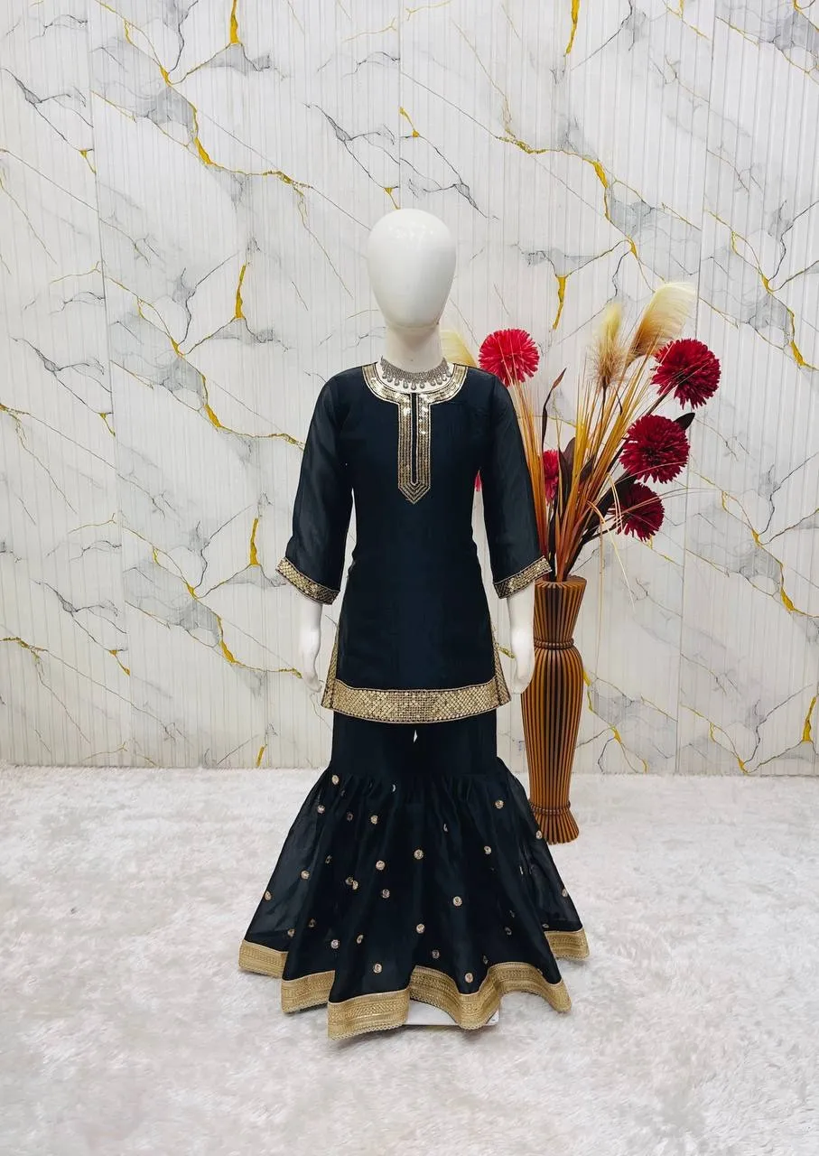 Small Girls Black Sharara Suit for Eid