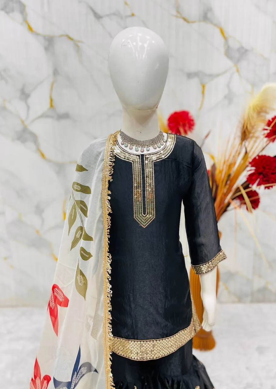 Small Girls Black Sharara Suit for Eid