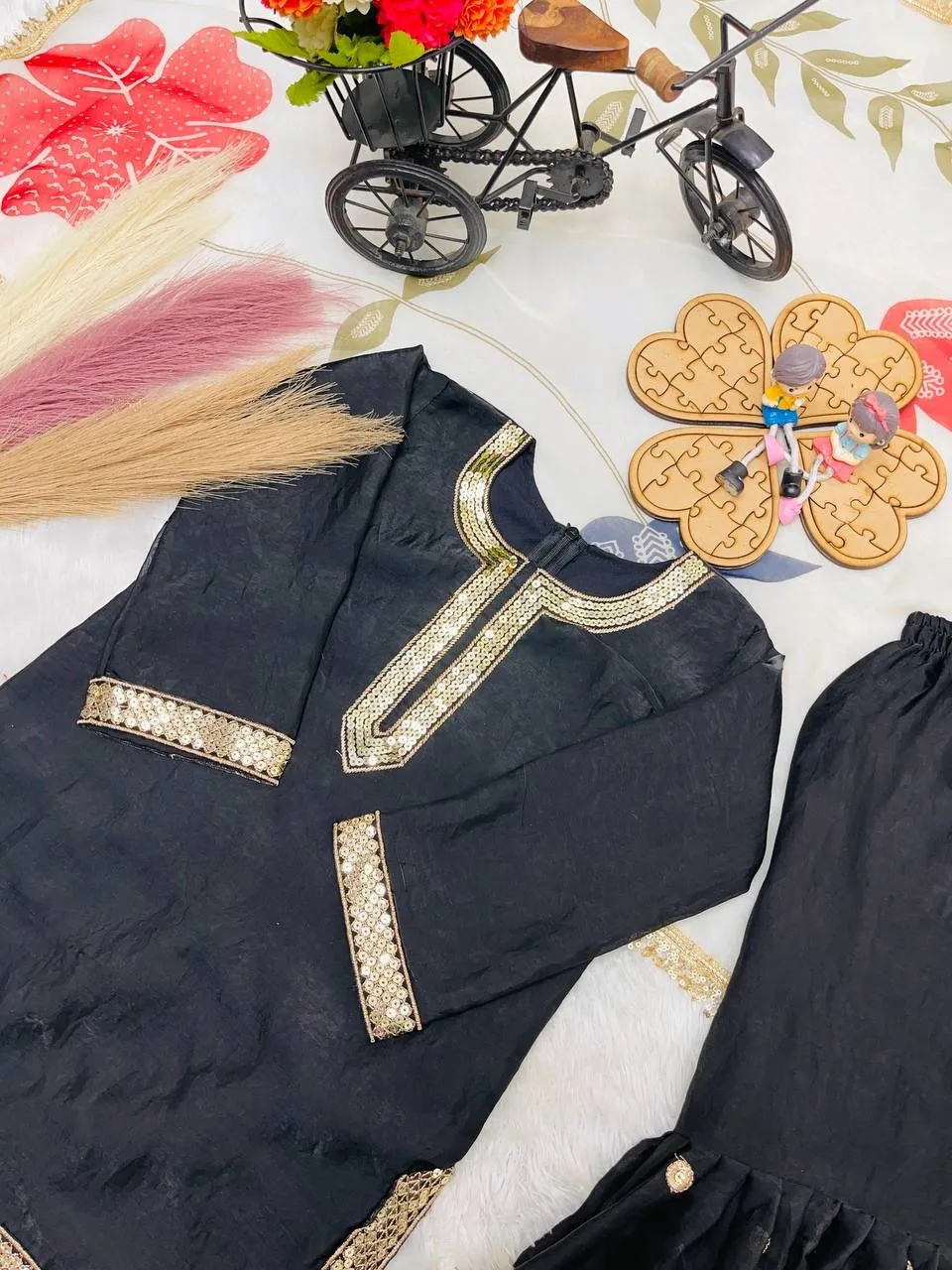 Small Girls Black Sharara Suit for Eid