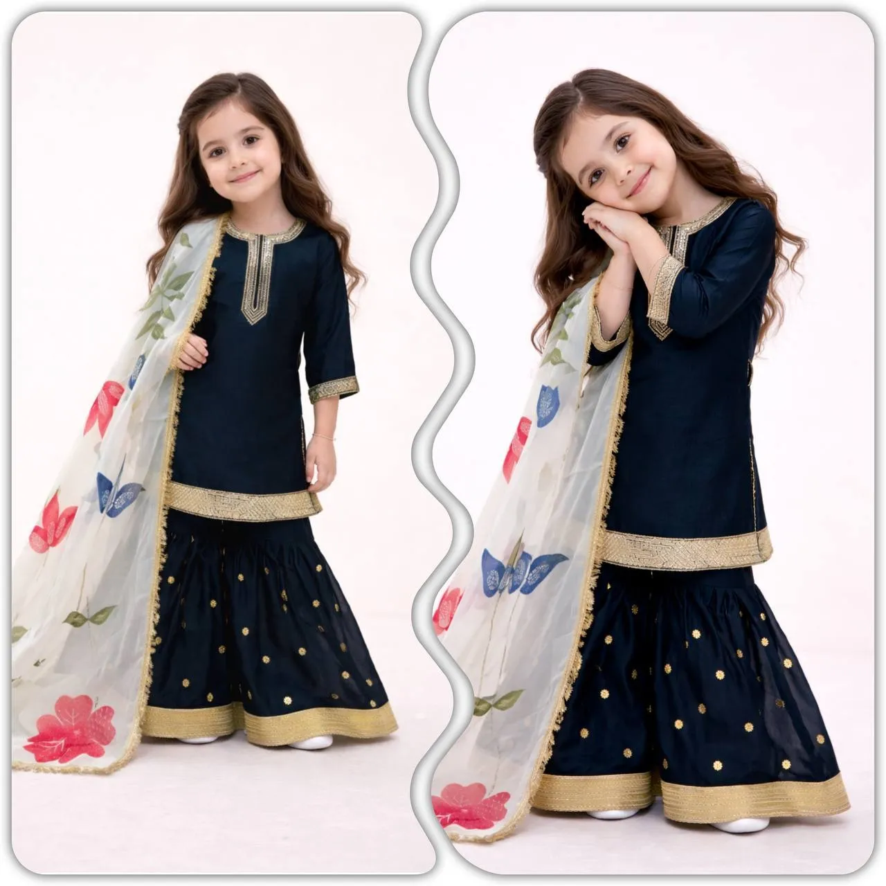 Small Girls Black Sharara Suit for Eid