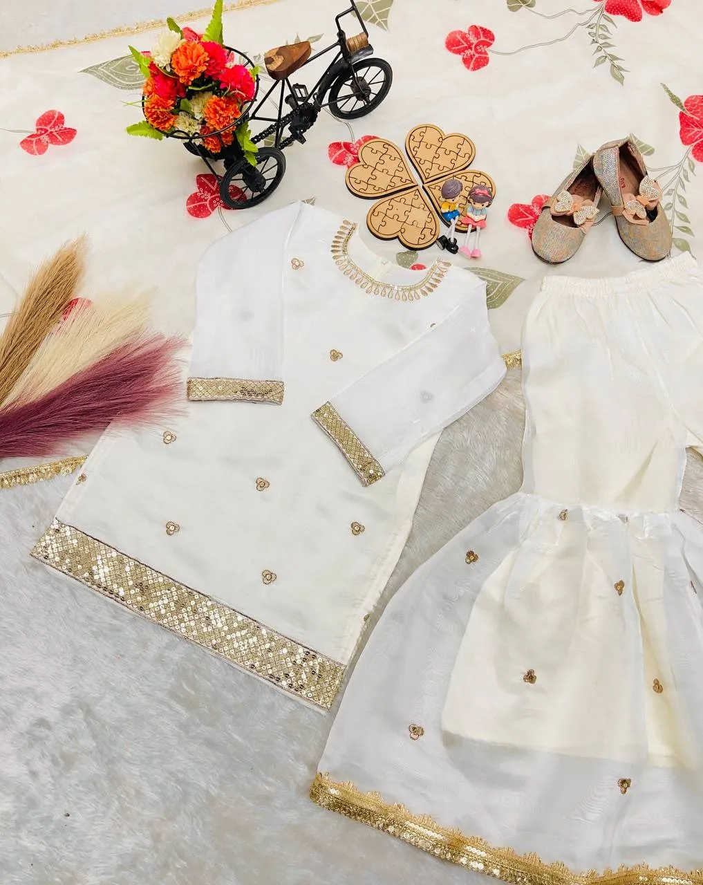 Small Girls White Sharara Suit for Eid