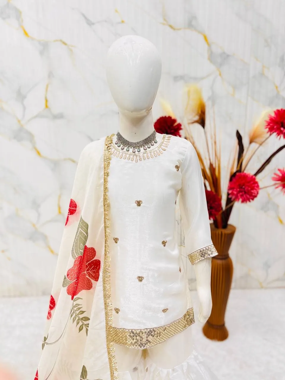 Small Girls White Sharara Suit for Eid