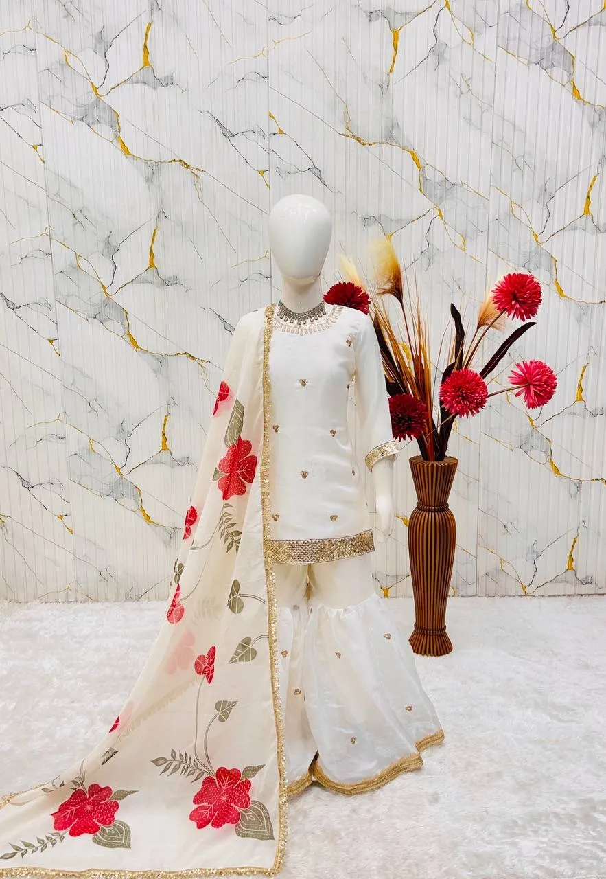 Small Girls White Sharara Suit for Eid