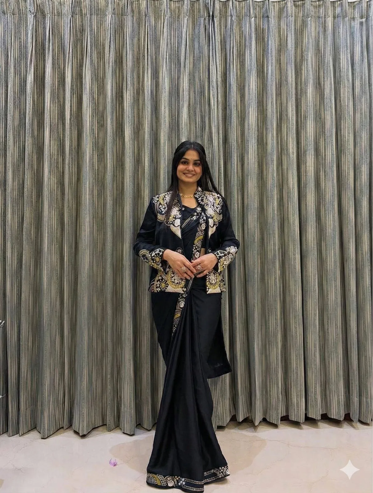 Wedding Special Black Lehenga Saree with Jacket