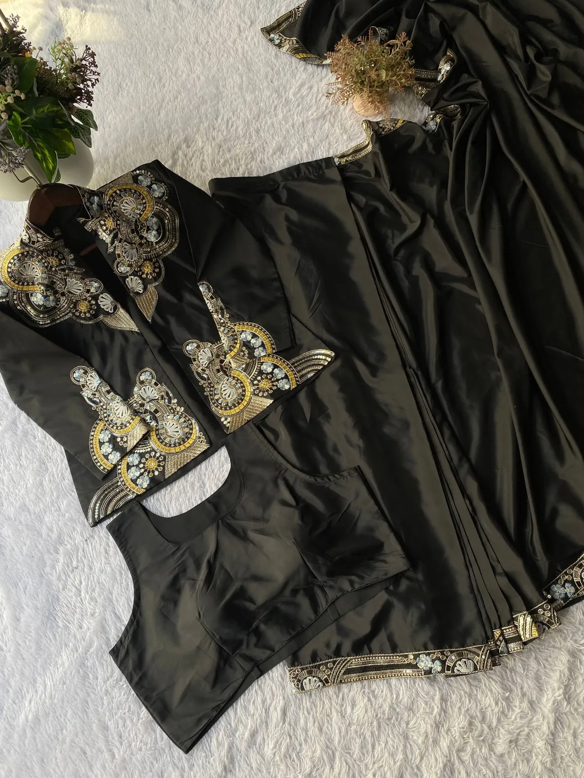 Wedding Special Black Lehenga Saree with Jacket