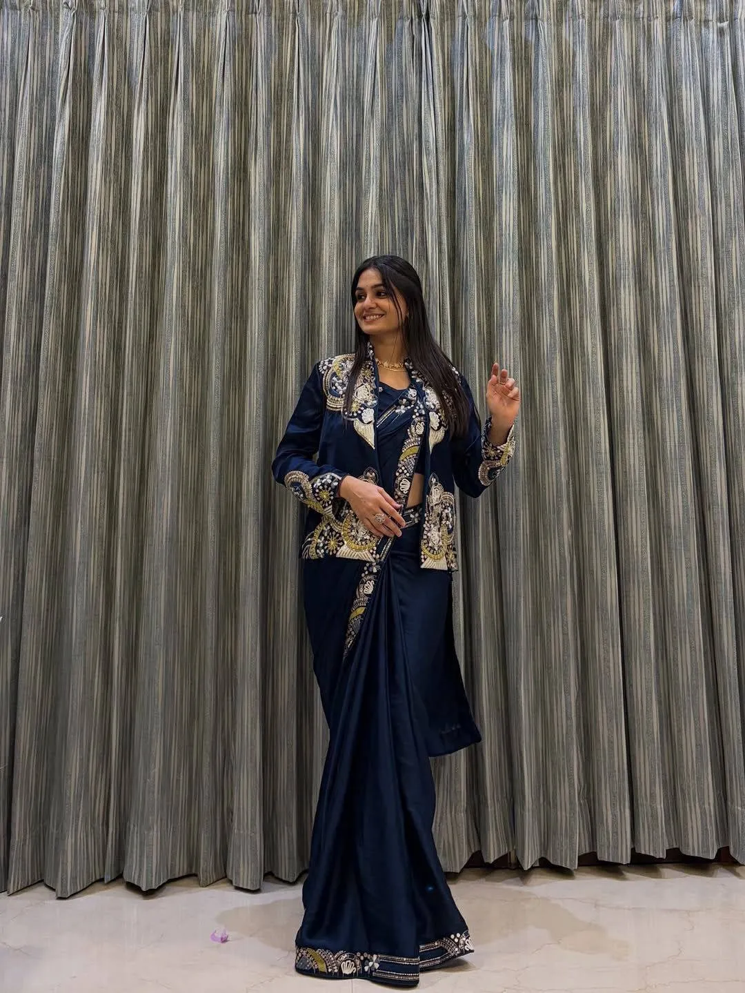 Wedding Special Blue Lehenga Saree with Jacket