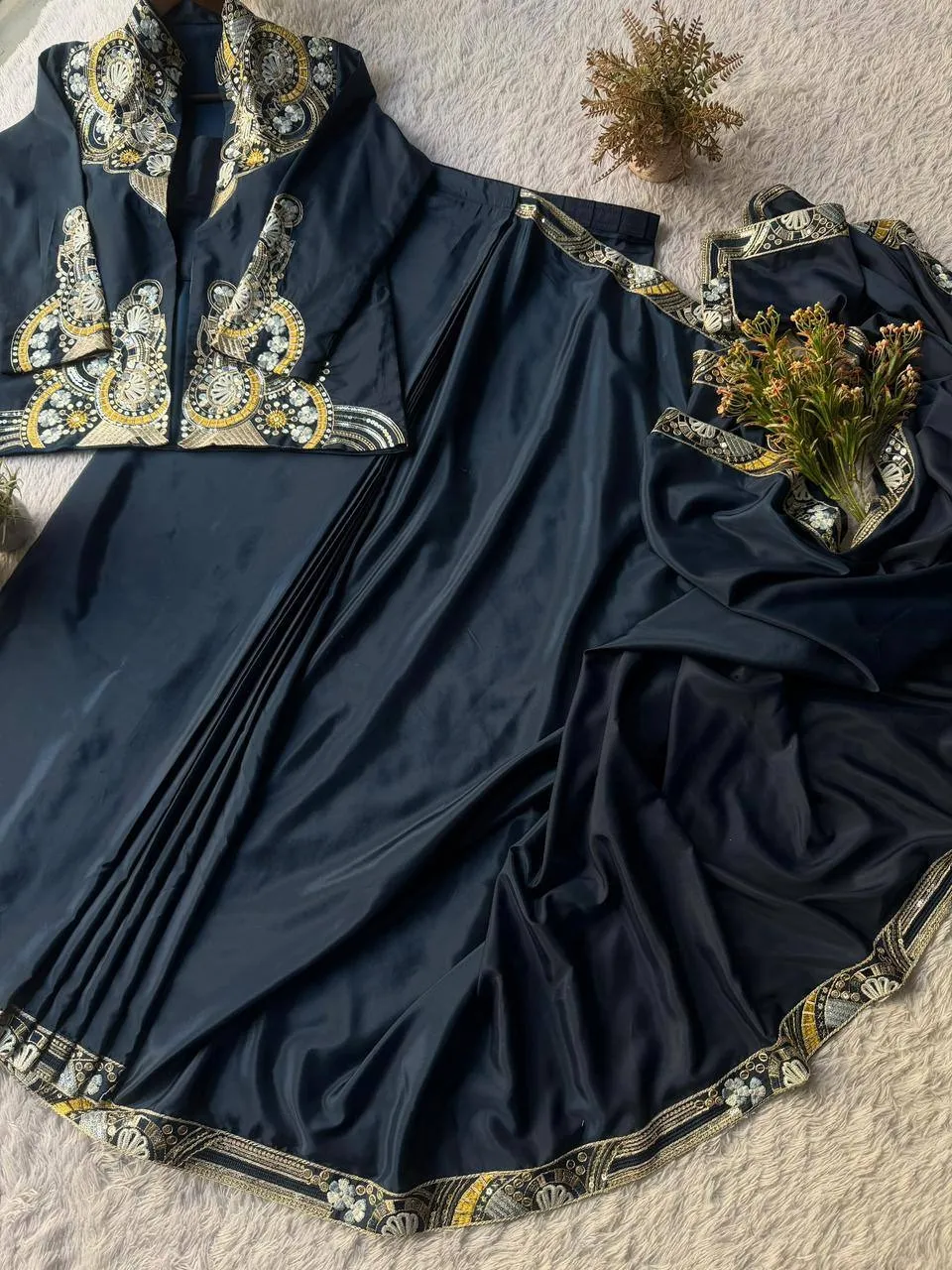Wedding Special Blue Lehenga Saree with Jacket