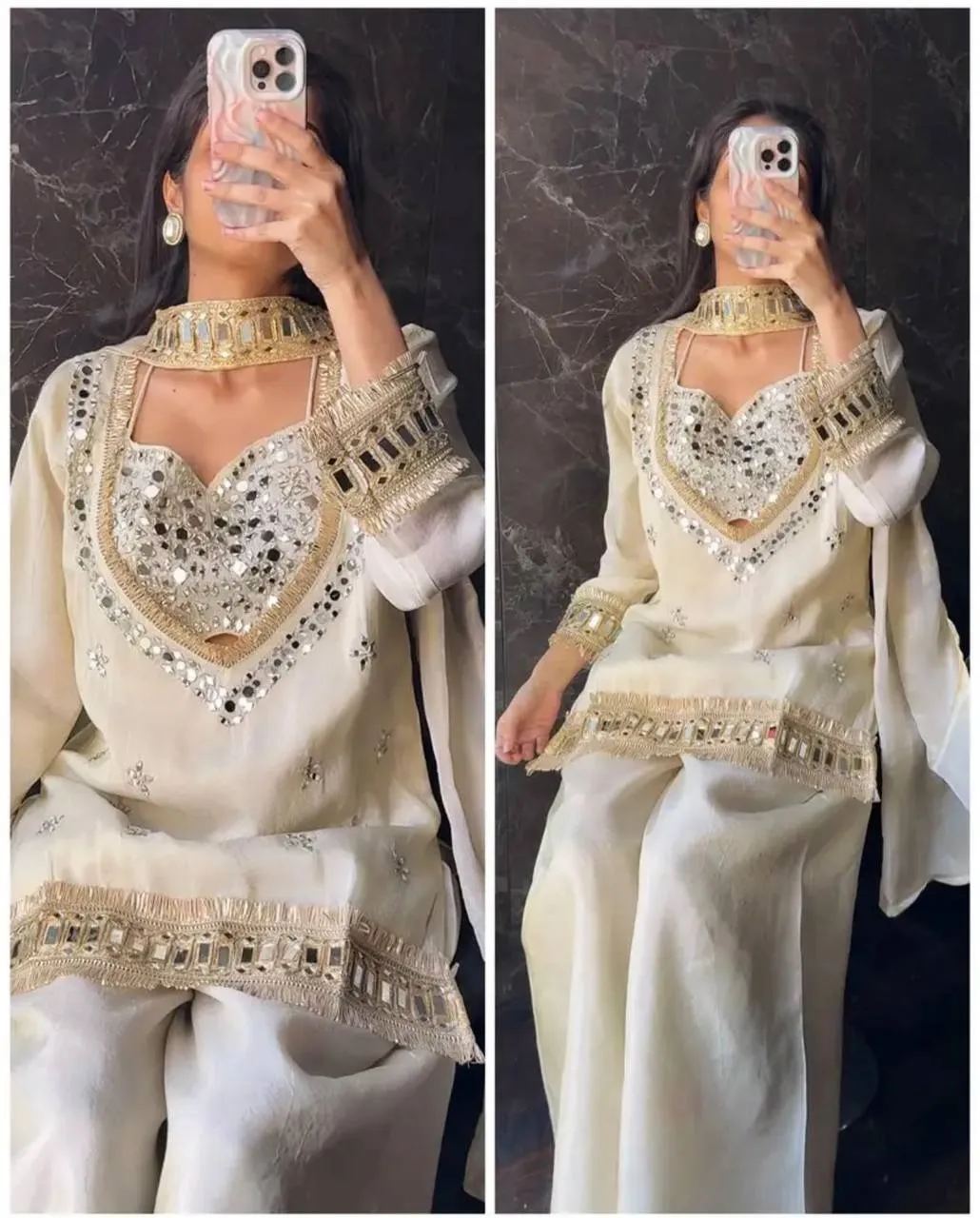 White 4 Piece Blouse Suit with Salwar
