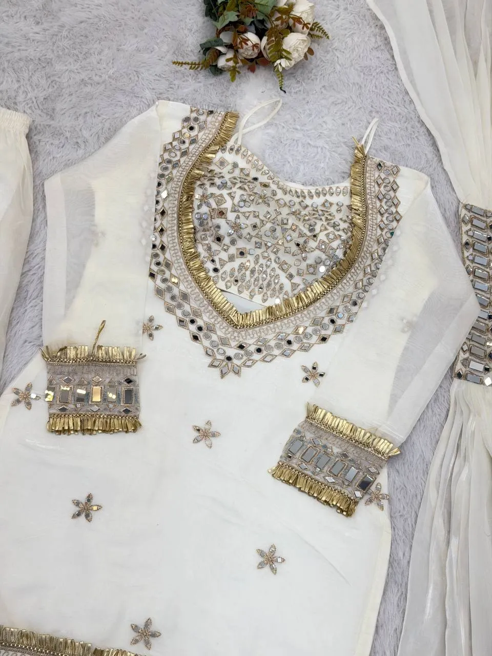 White 4 Piece Blouse Suit with Salwar