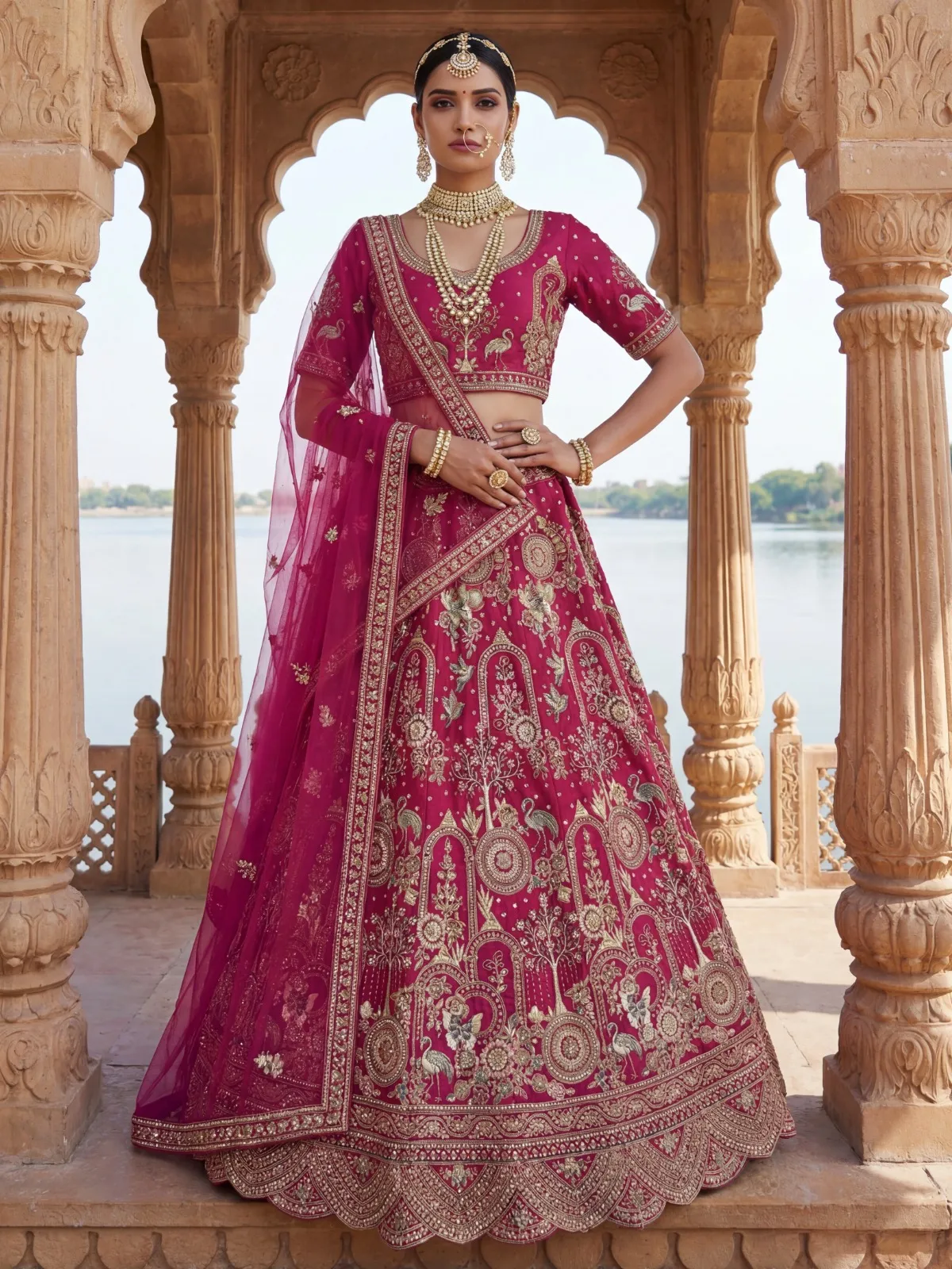 White Bridal Silk Lehenga Choli with Double Dupatta Under 20000