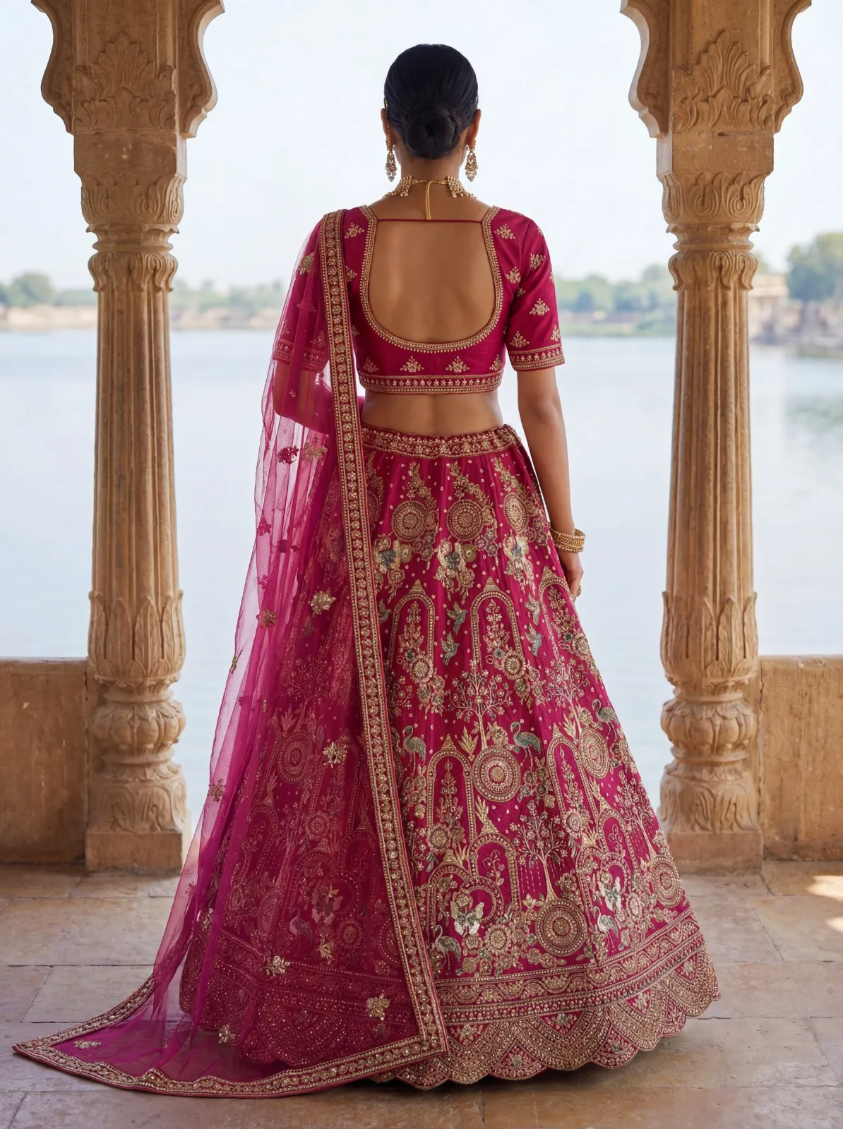 White Bridal Silk Lehenga Choli with Double Dupatta Under 20000