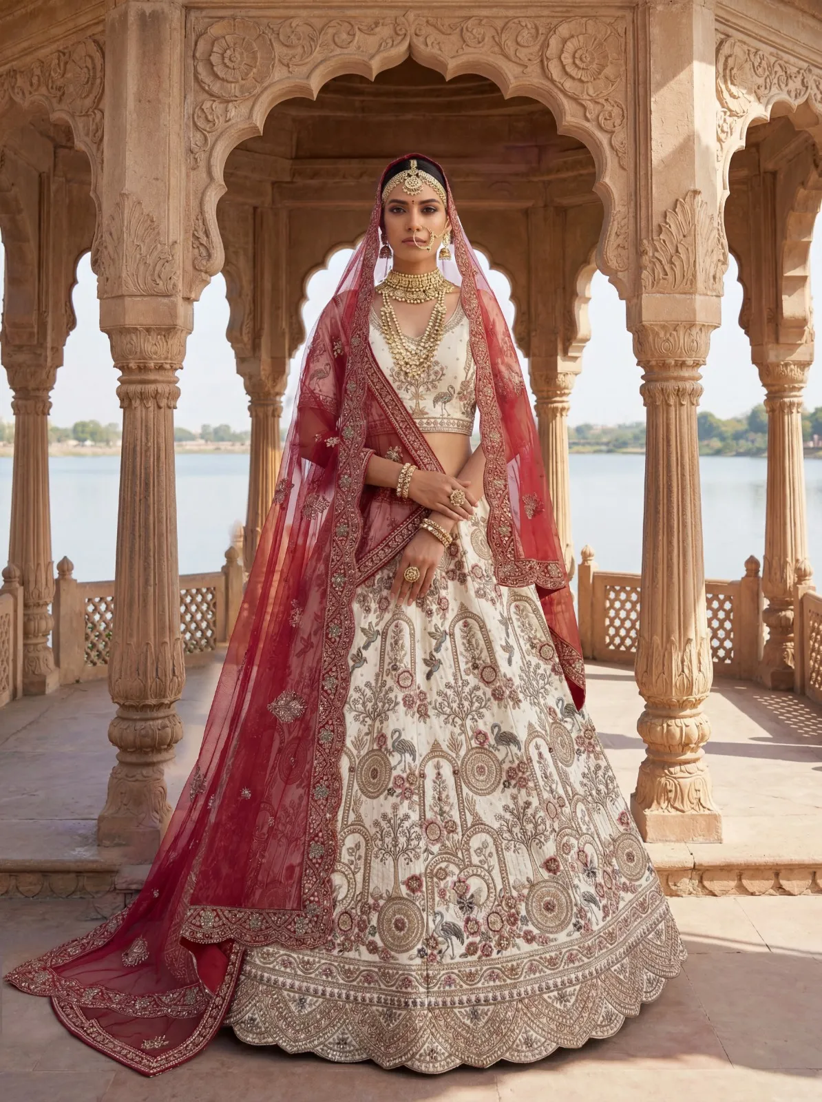 White Bridal Silk Lehenga Choli with Double Dupatta Under 20000