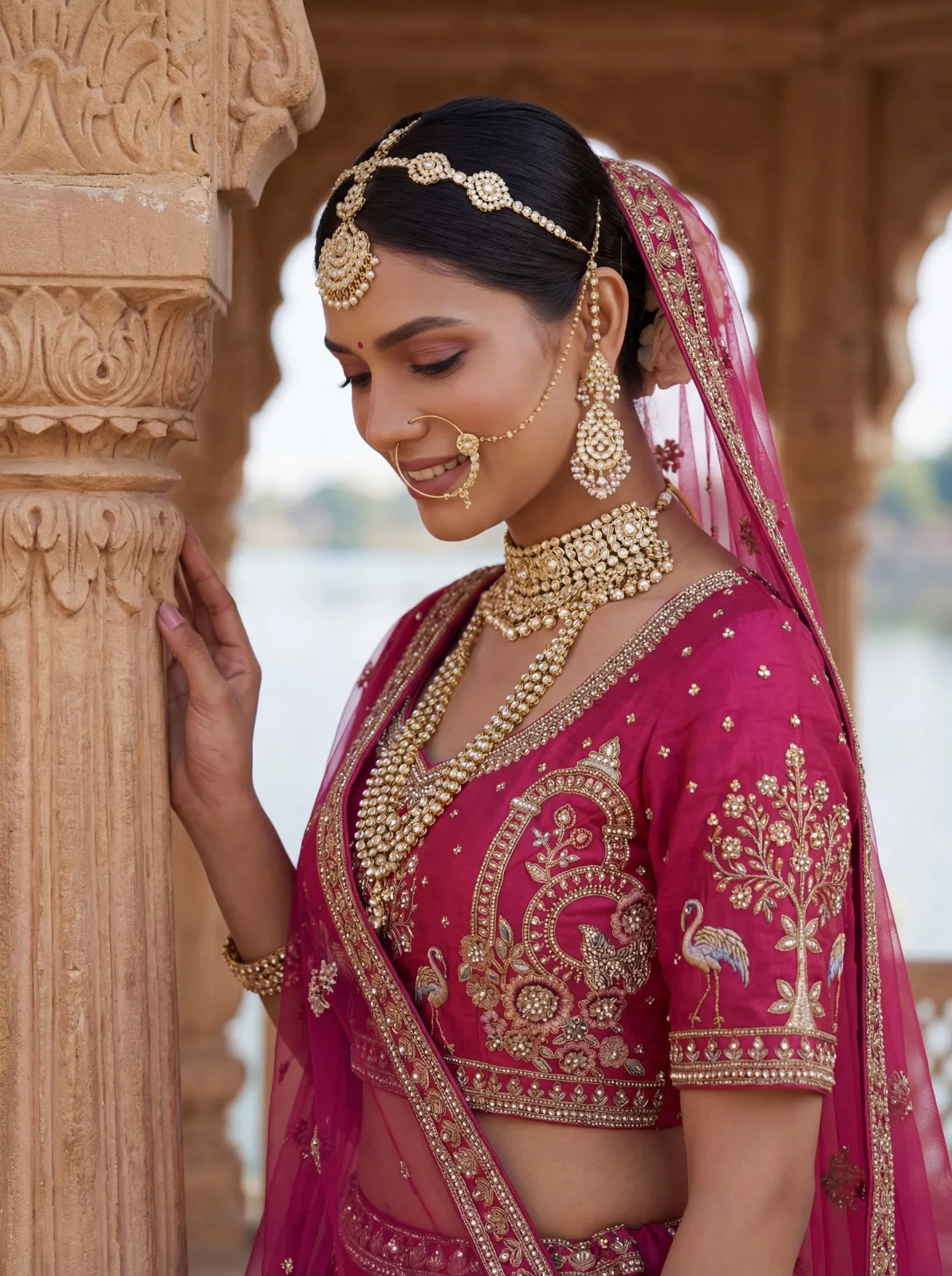 White Bridal Silk Lehenga Choli with Double Dupatta Under 20000