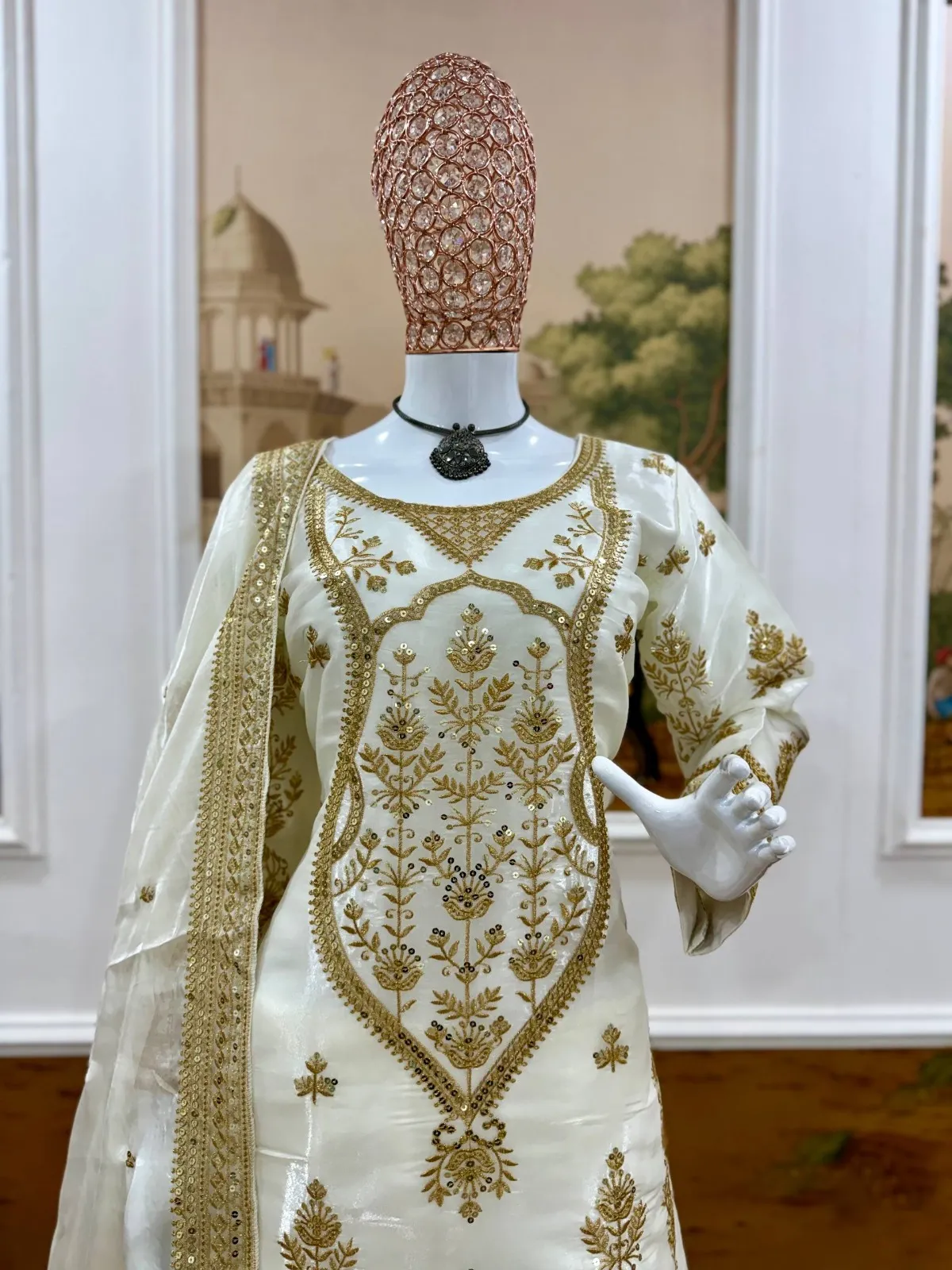 White Sharara with Golden Embroidery for Eid Festival