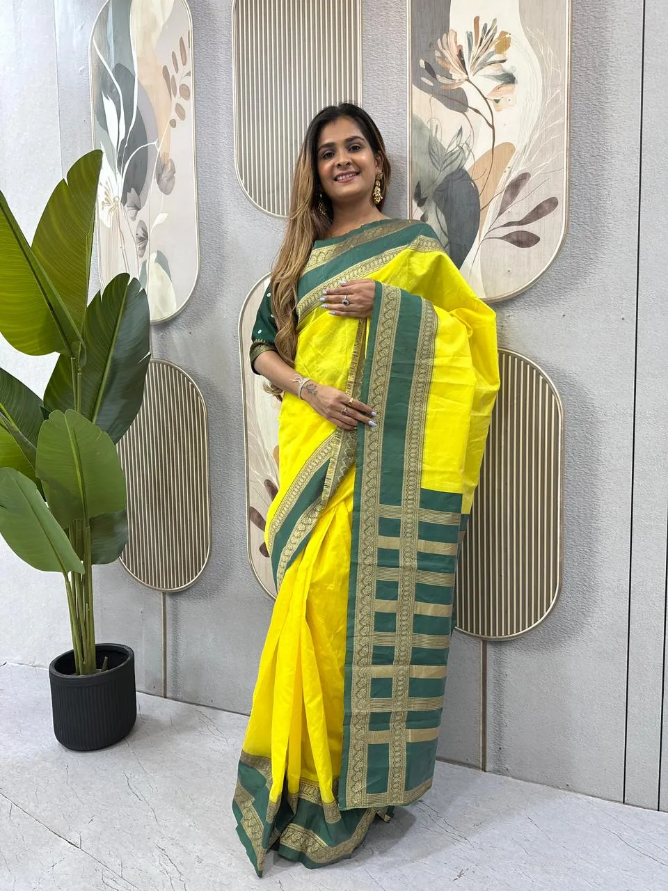 Zip and Go Party Saree Lemon Green Mysore Silk Jacquard