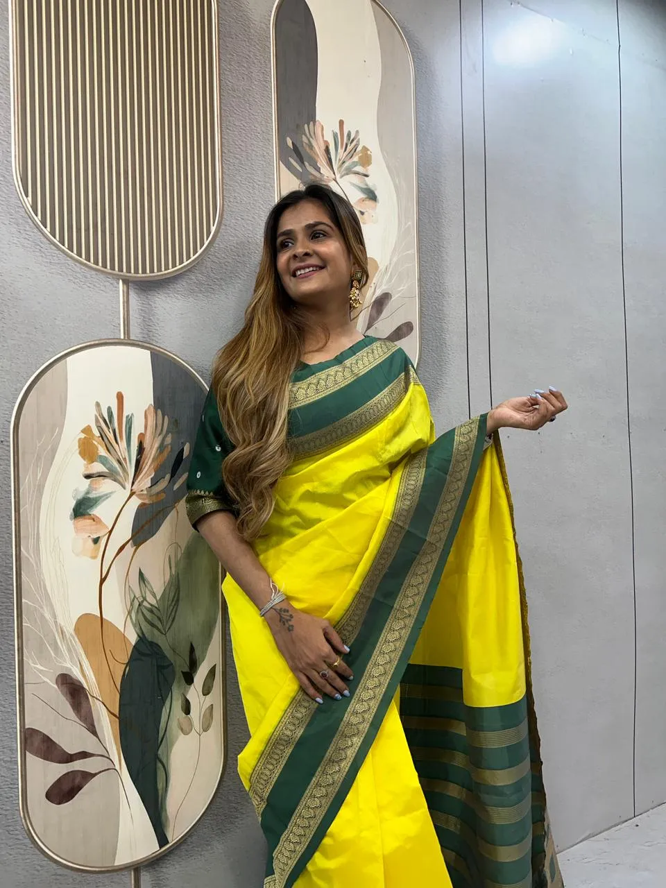Zip and Go Party Saree Lemon Green