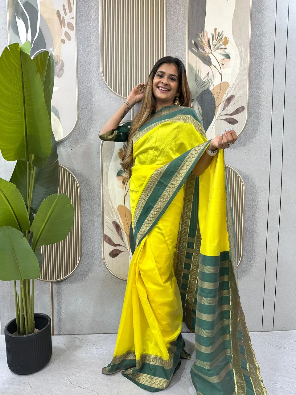 Zip and Go Party Saree Lemon Green