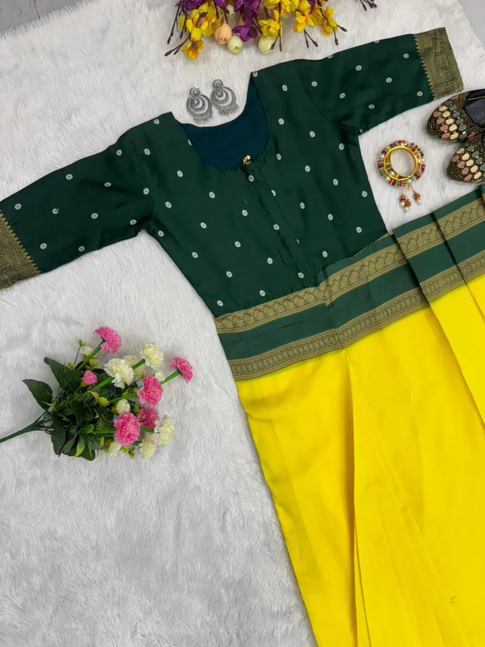 Zip and Go Party Saree Lemon Green