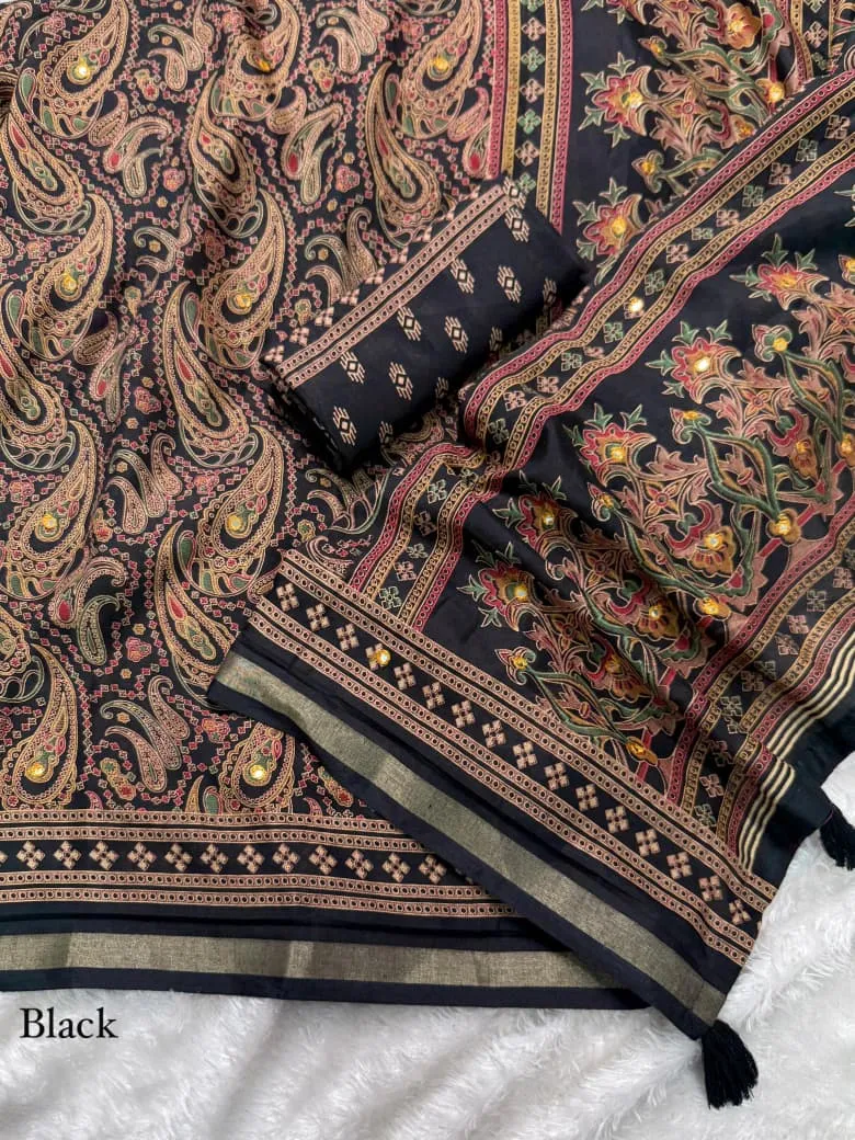 Black Ajrakh Printed Saree