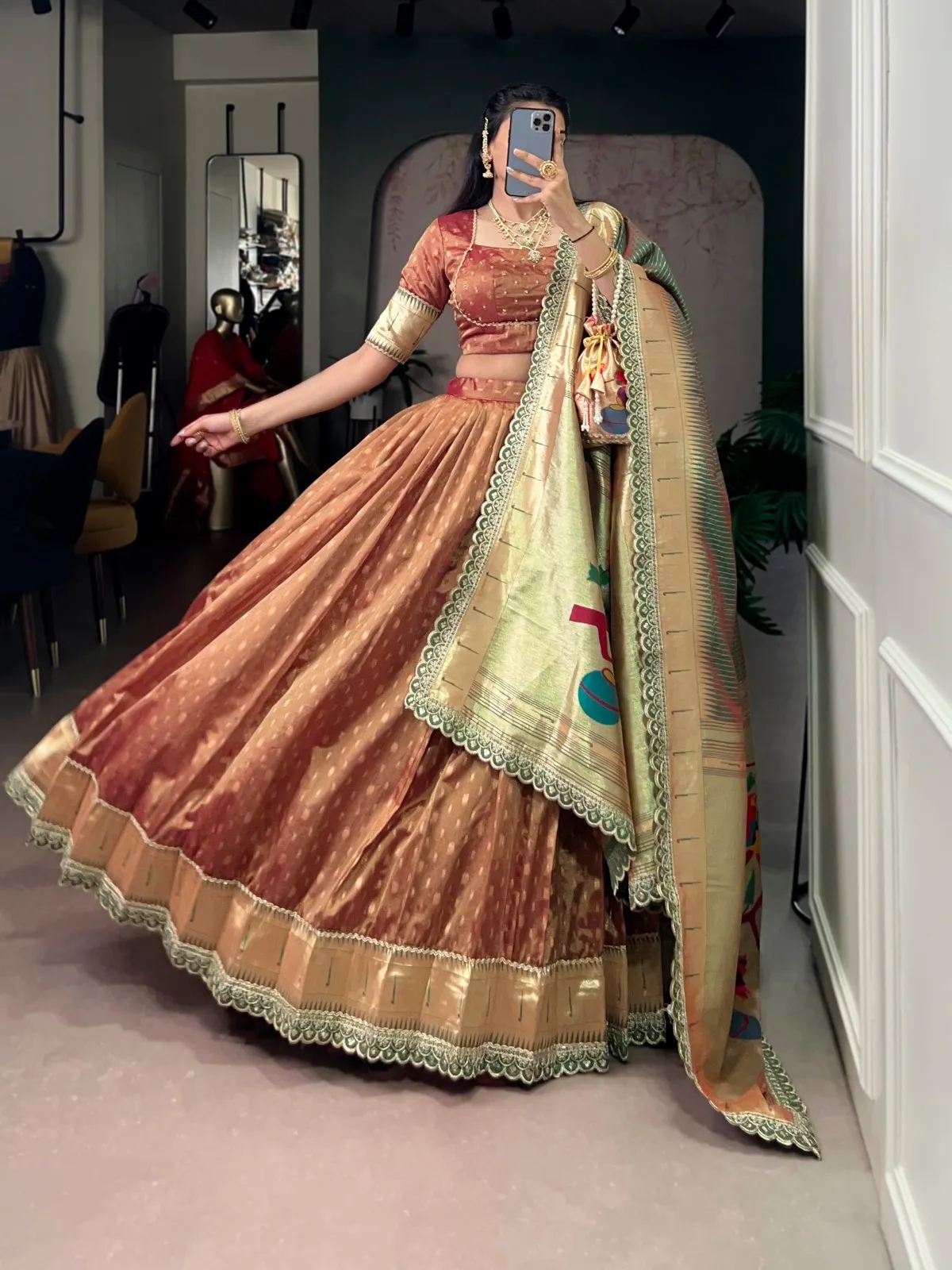 Brown Color Wedding Lehenga Choli with Paithani Dupatta