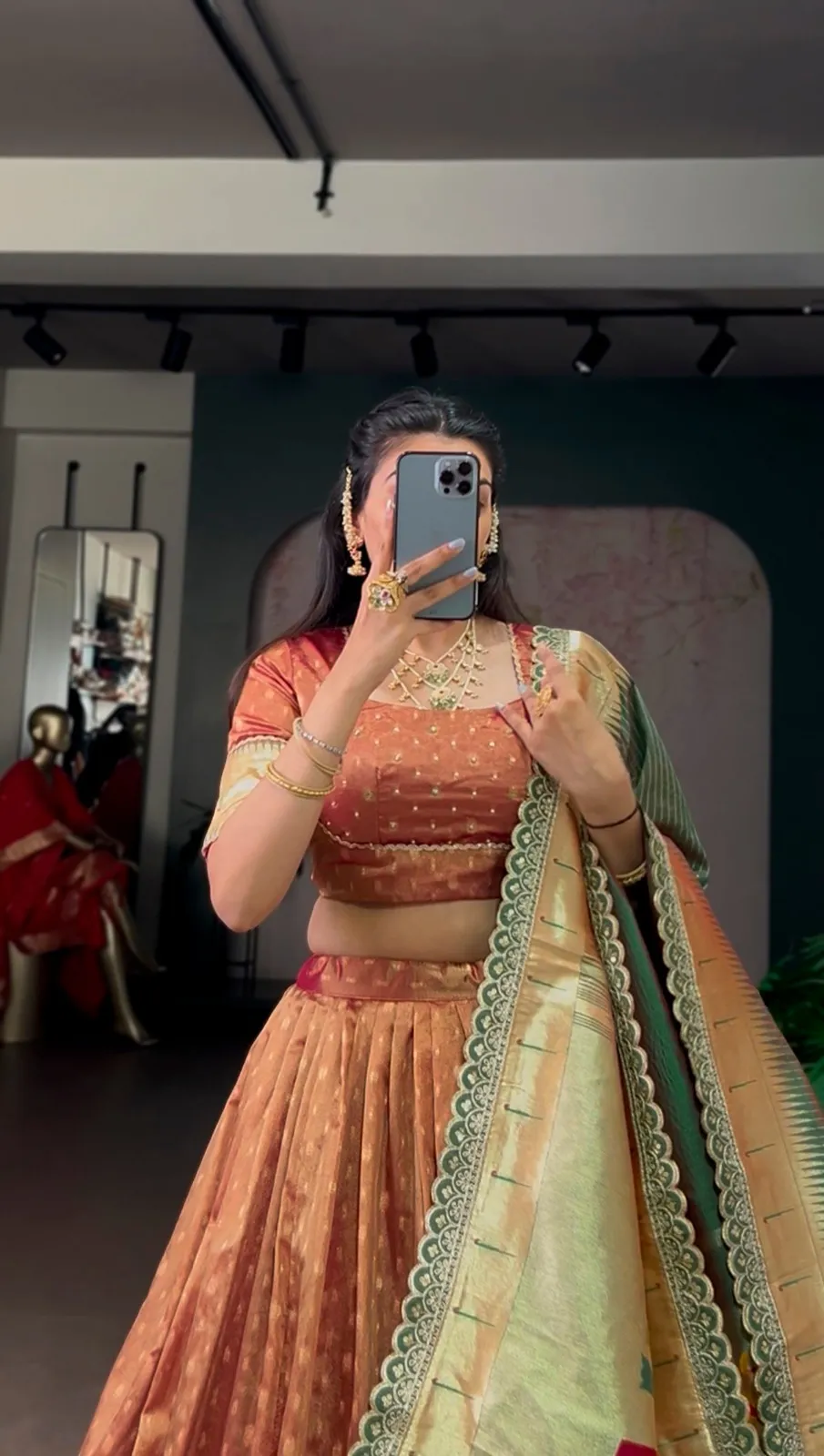 Brown Color Wedding Lehenga Choli with Paithani Dupatta