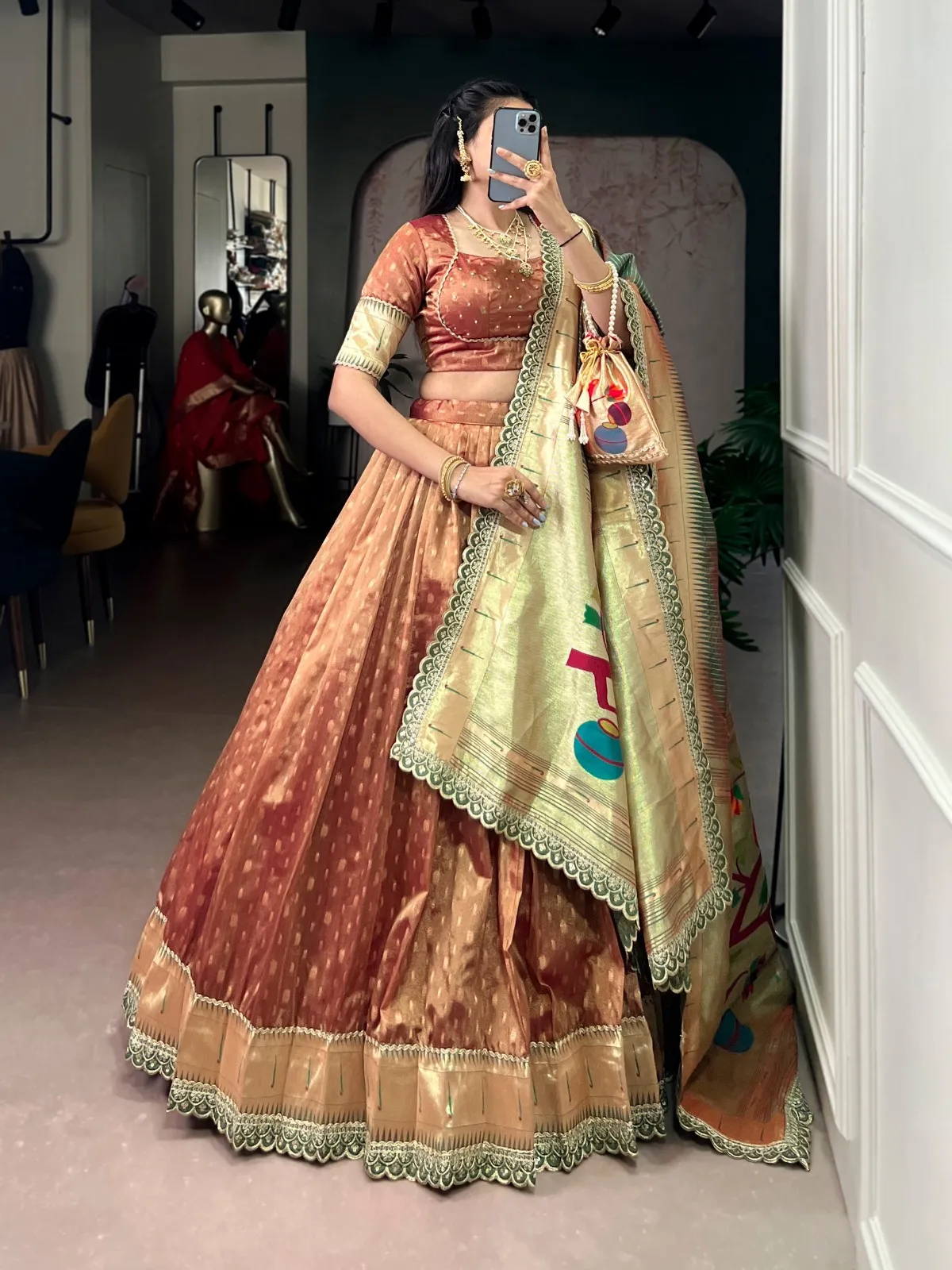 Brown Color Wedding Lehenga Choli with Paithani Dupatta
