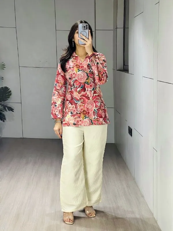 Cotton Printed Short Top with Plazzo Cherry