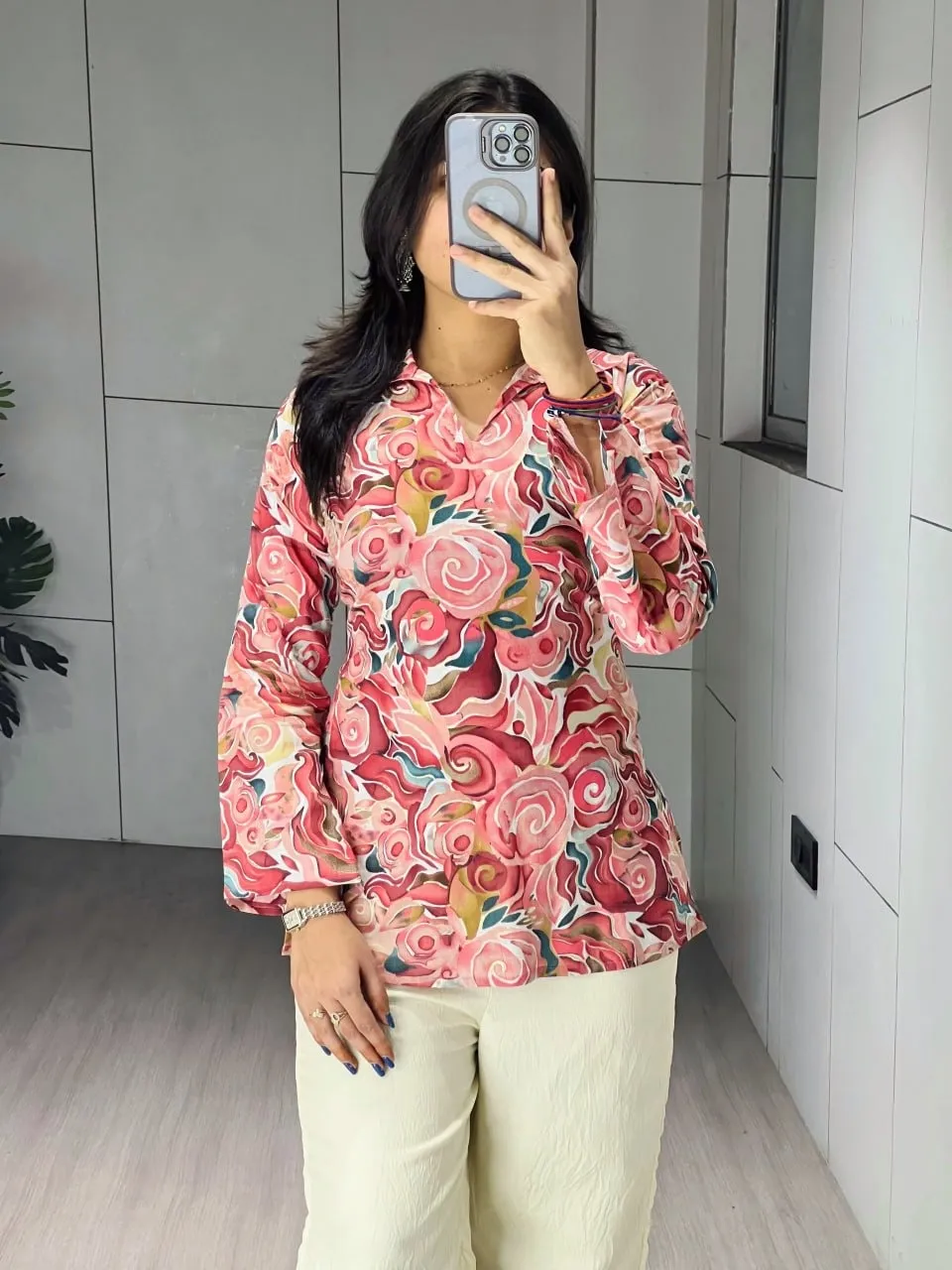 Cotton Printed Short Top with Plazzo Cherry