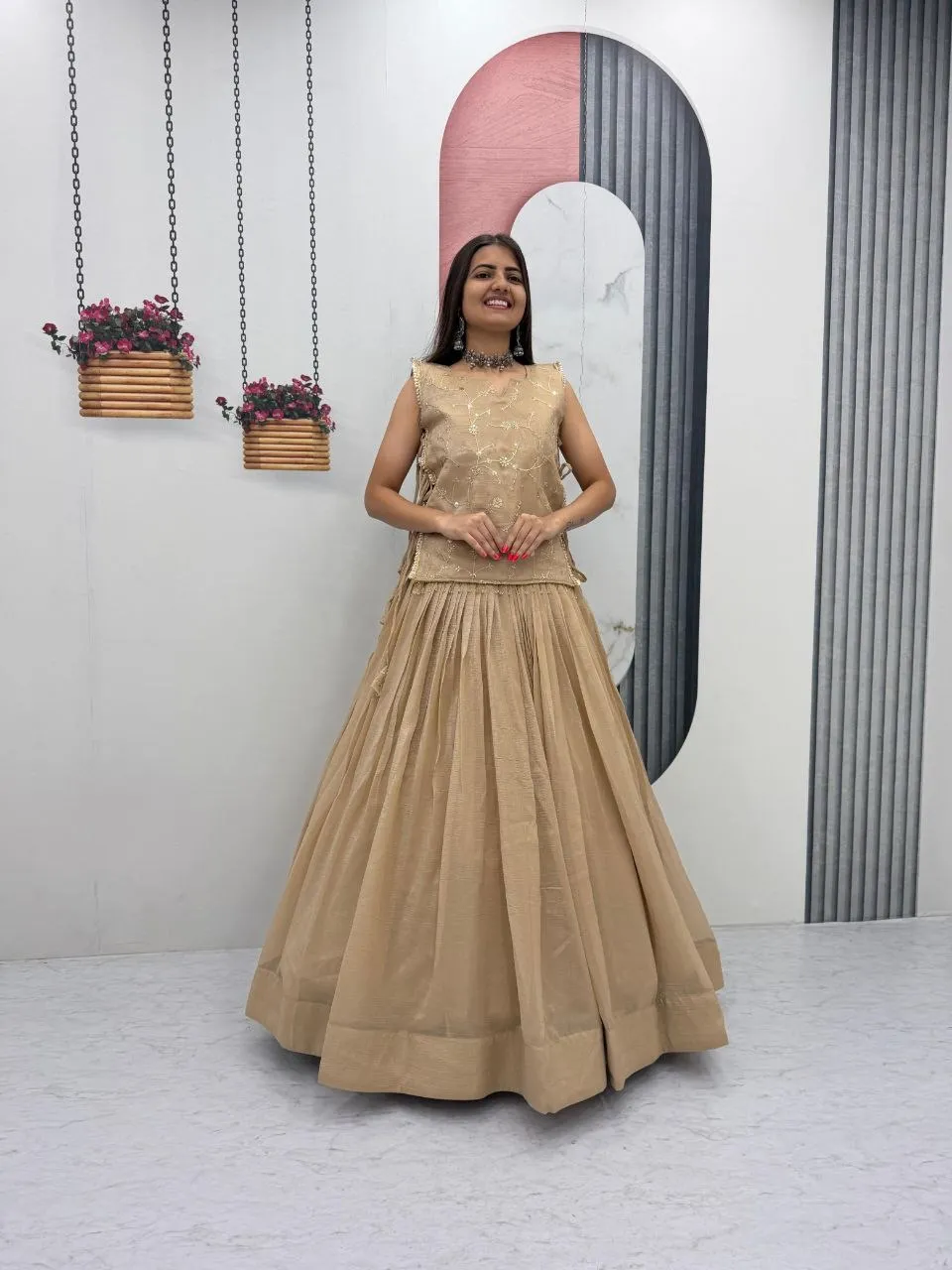 Designer Long Blouse with Lehenga Under 2000
