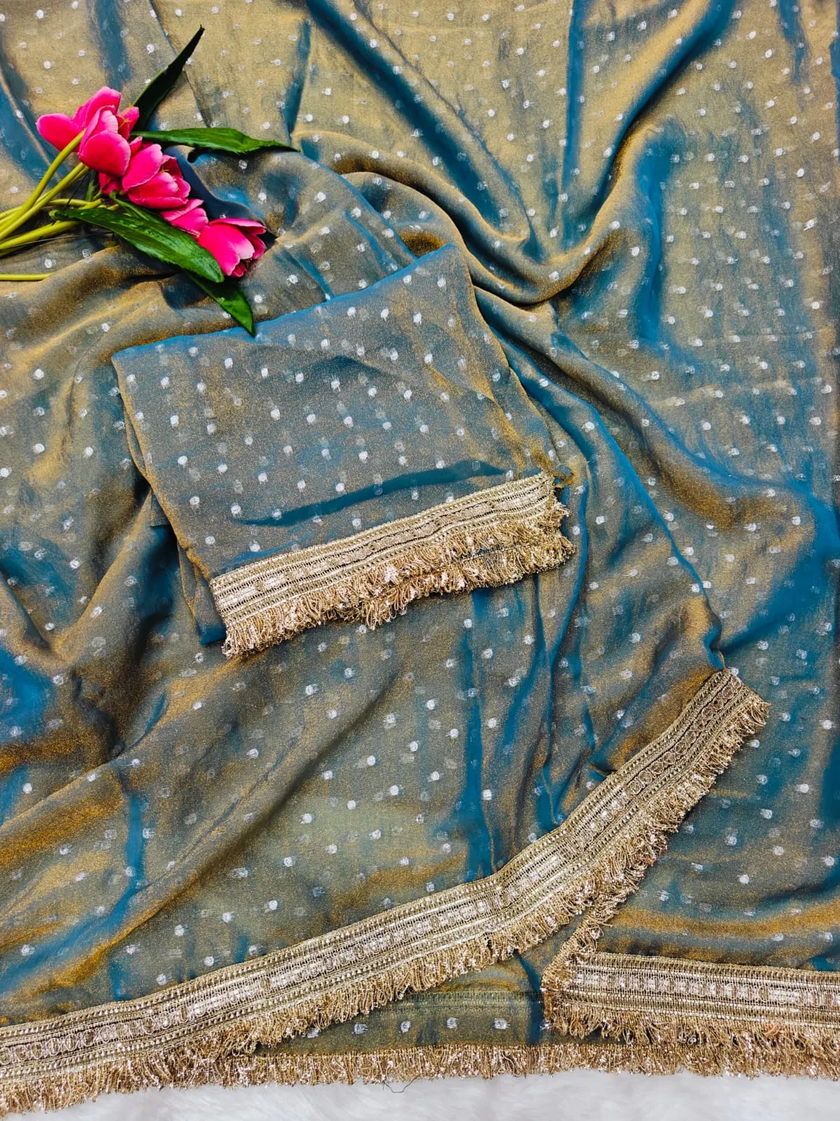 Gray Color Heavy Wedding Wear Saree