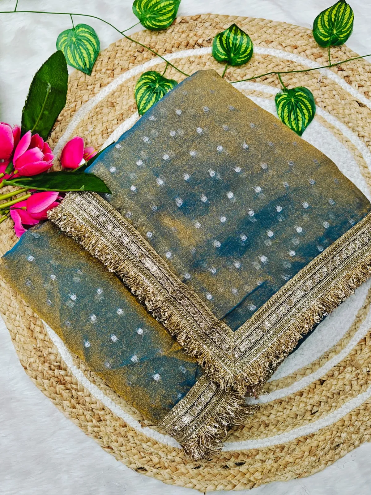 Gray Color Heavy Wedding Wear Saree