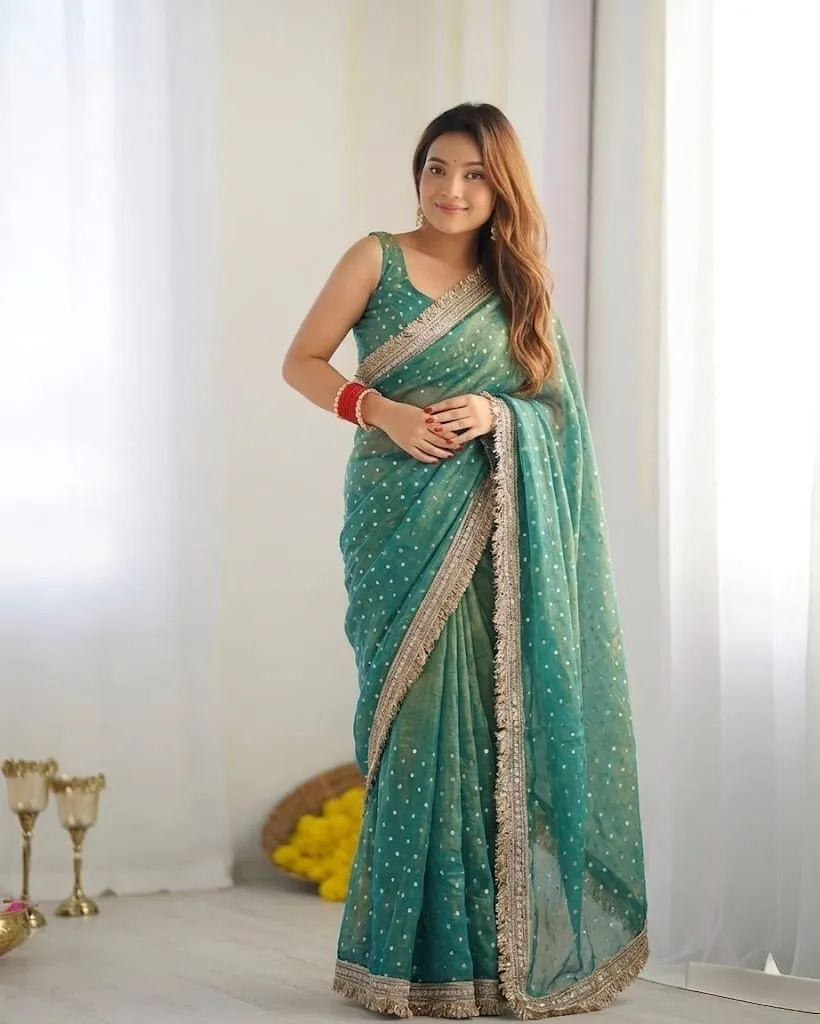 Green Color Heavy Wedding Wear Saree