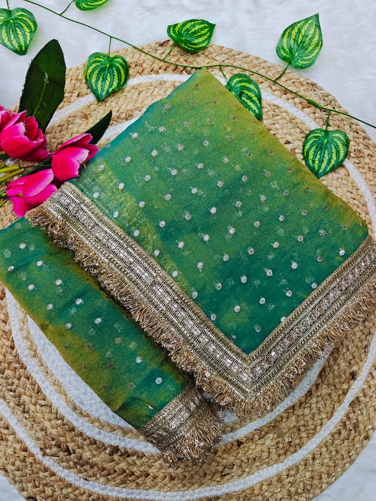 Green Color Heavy Wedding Wear Saree