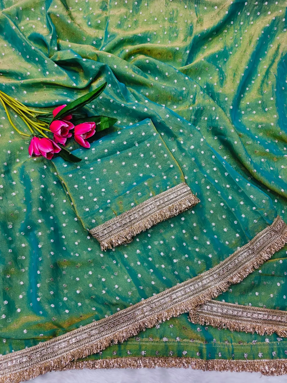 Green Color Heavy Wedding Wear Saree
