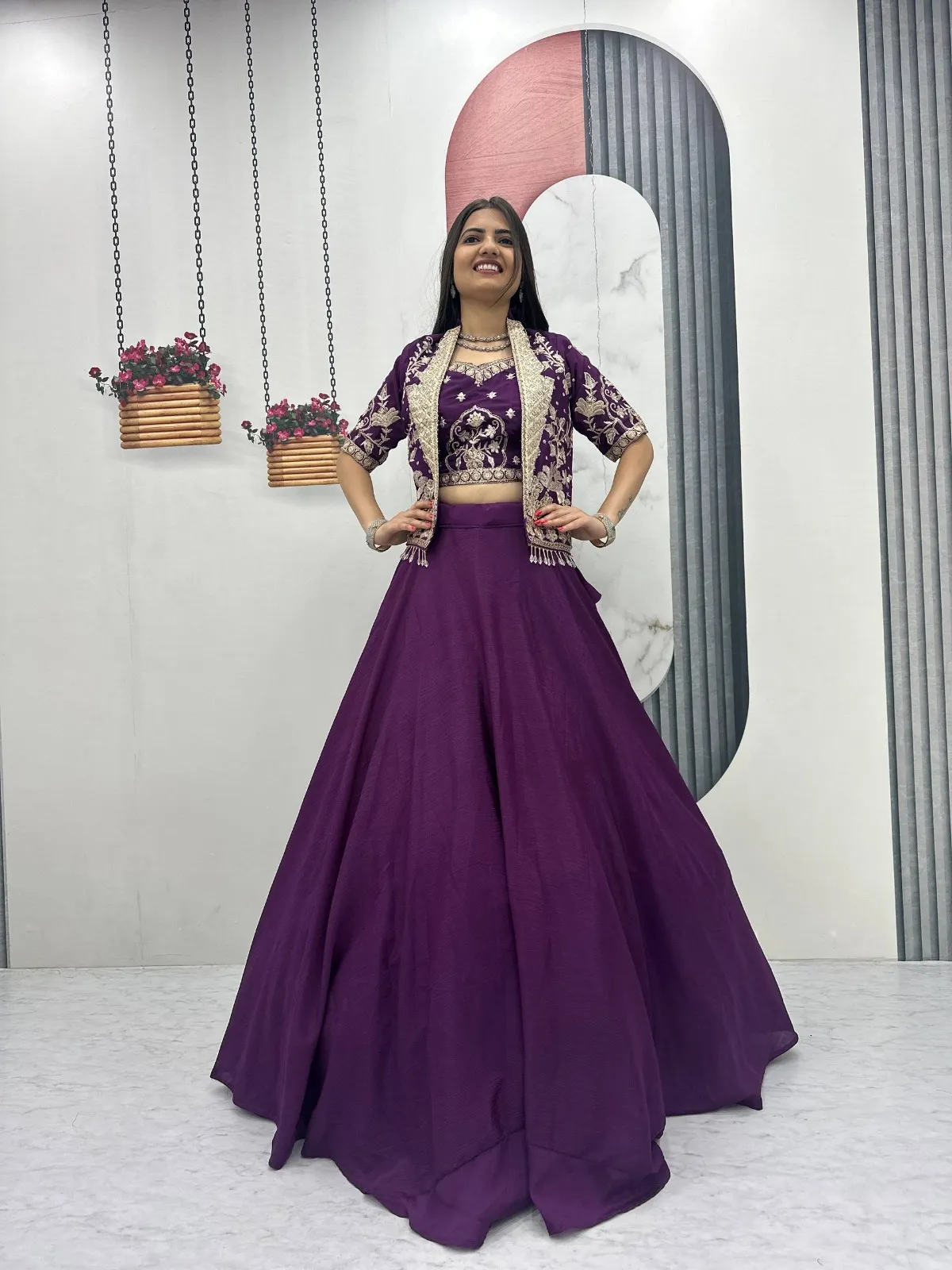 Purple Color Designer Lehenga Choli with Jacket Under 2500