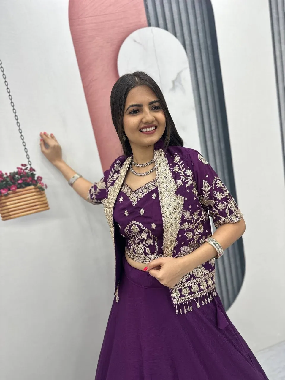 Purple Color Designer Lehenga Choli with Jacket Under 2500