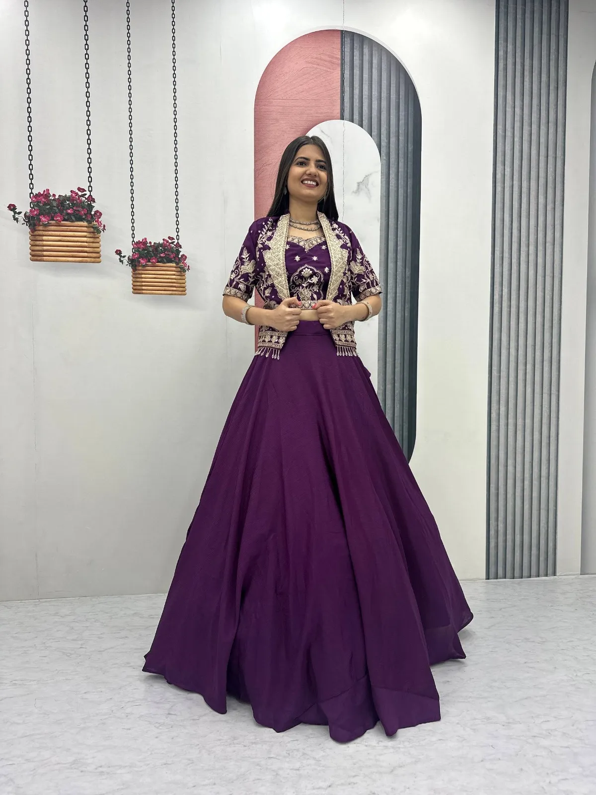 Purple Color Designer Lehenga Choli with Jacket Under 2500