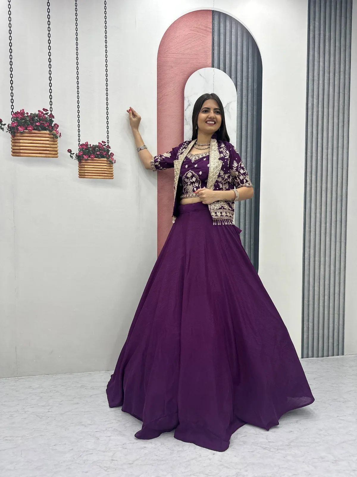 Purple Color Designer Lehenga Choli with Jacket Under 2500