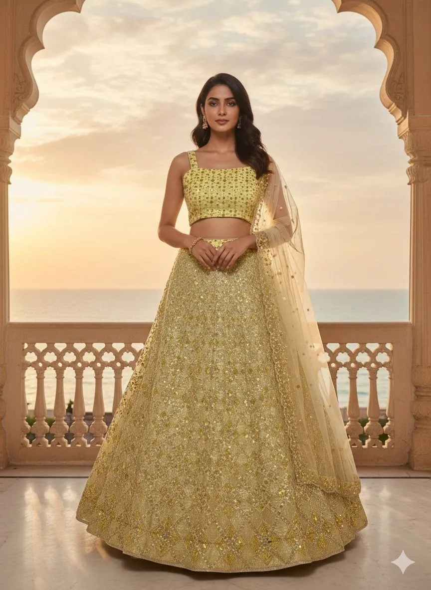 Haldi Function Special Yellow Sequence Lehenga Choli