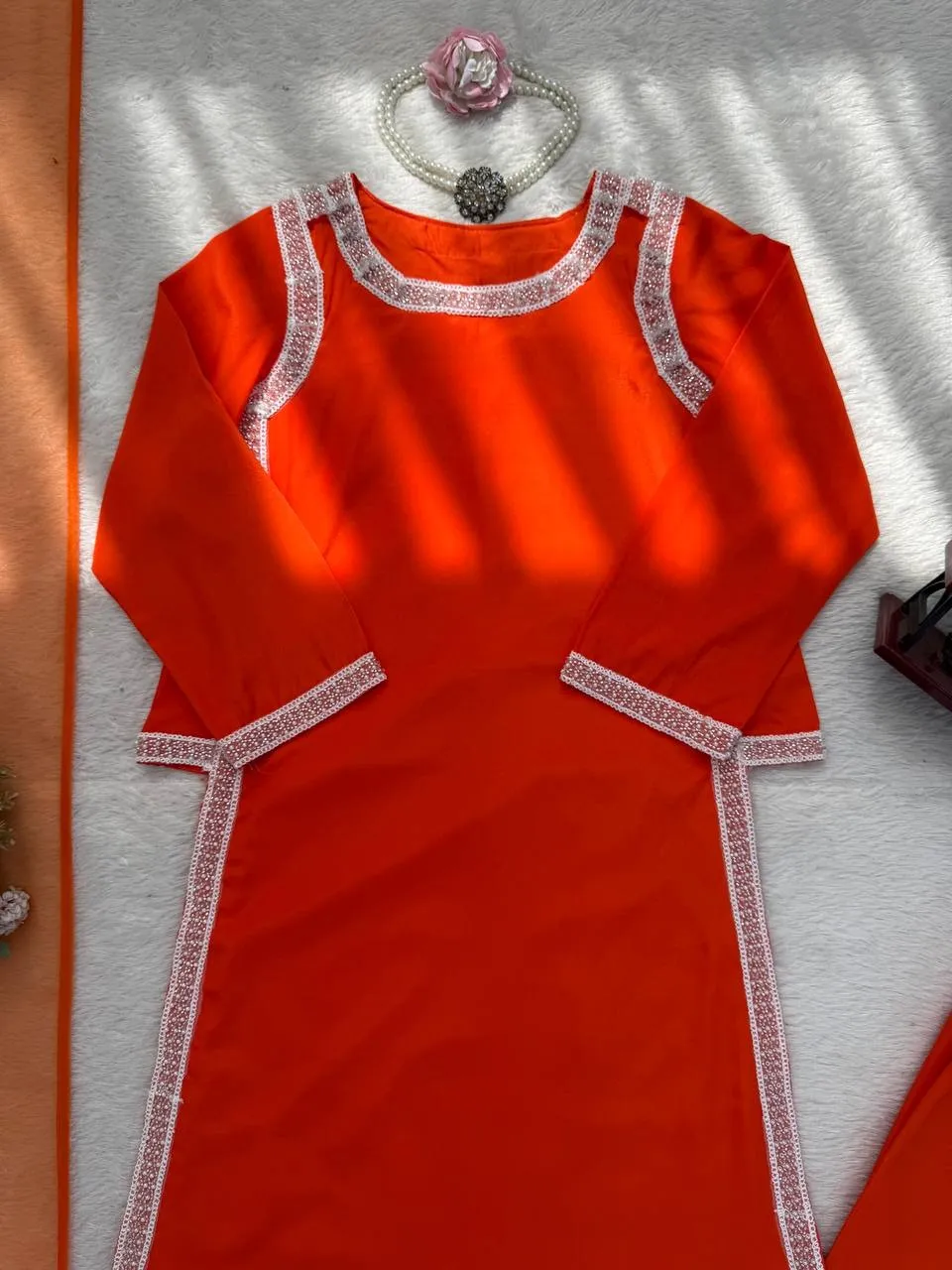 Hania Amir Inspired Rust Color Readymade Suit