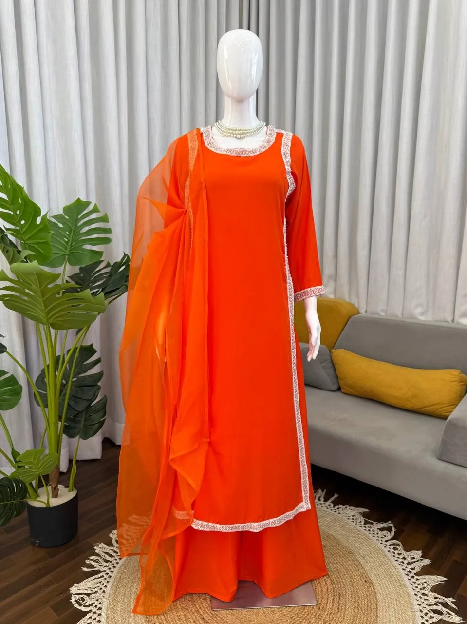 Hania Amir Inspired Rust Color Readymade Suit