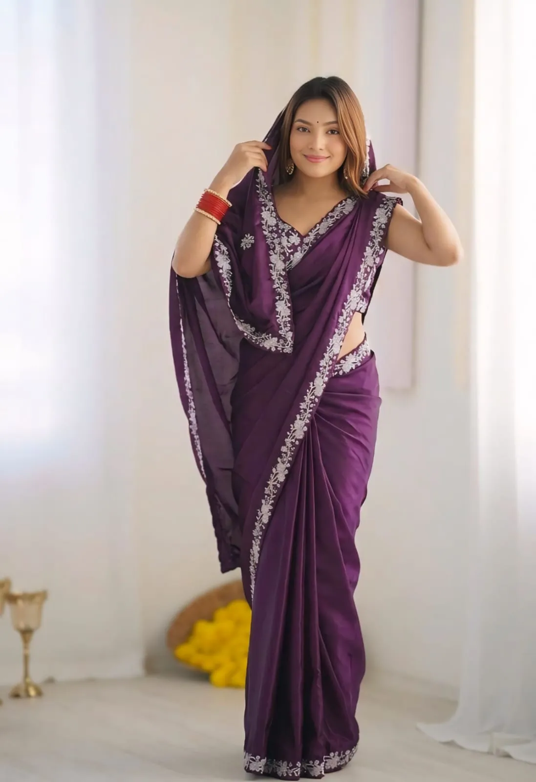 Lime Color Heavy Wedding Wear Saree