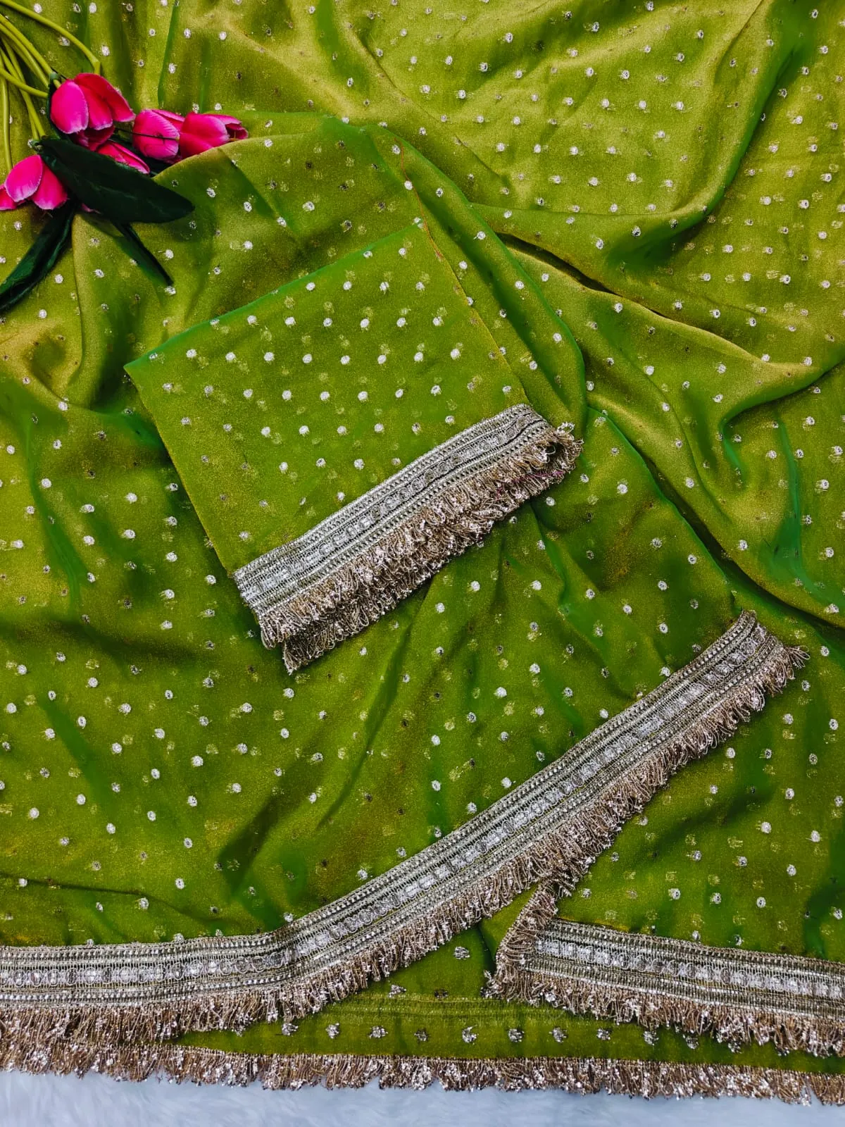 Lime Color Heavy Wedding Wear Saree