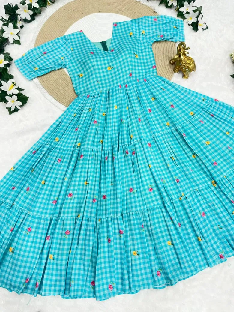 Mother Daughter Combo Midi Frock Designs Blue Color
