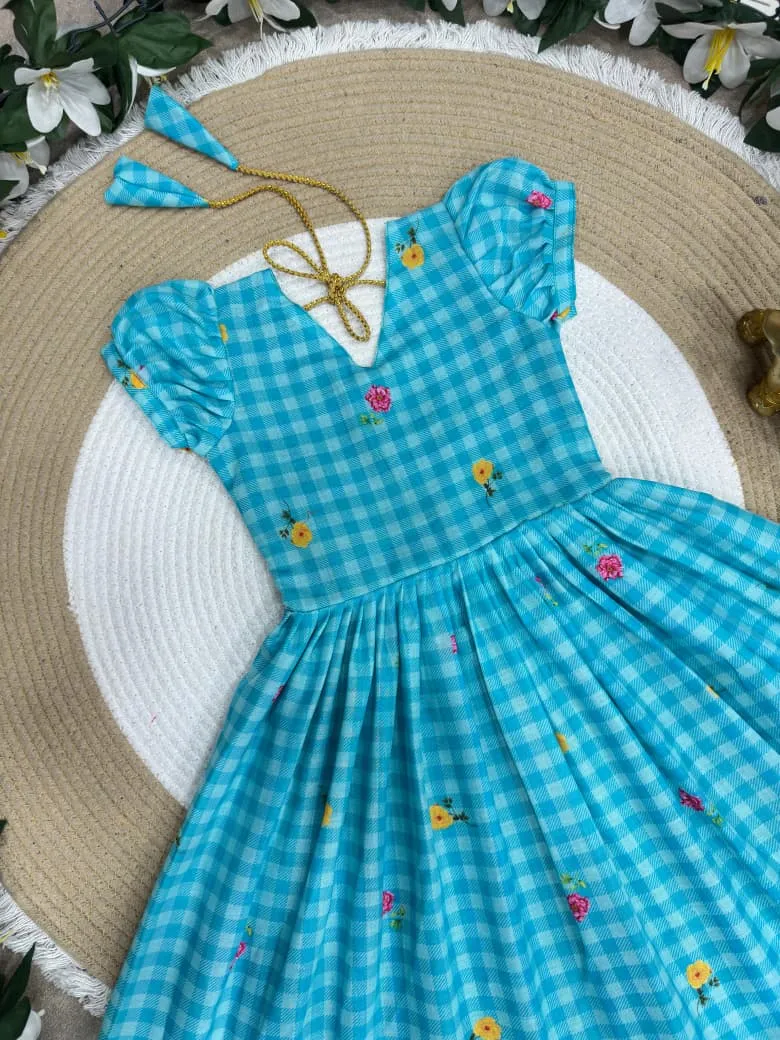Mother Daughter Combo Midi Frock Designs Blue Color