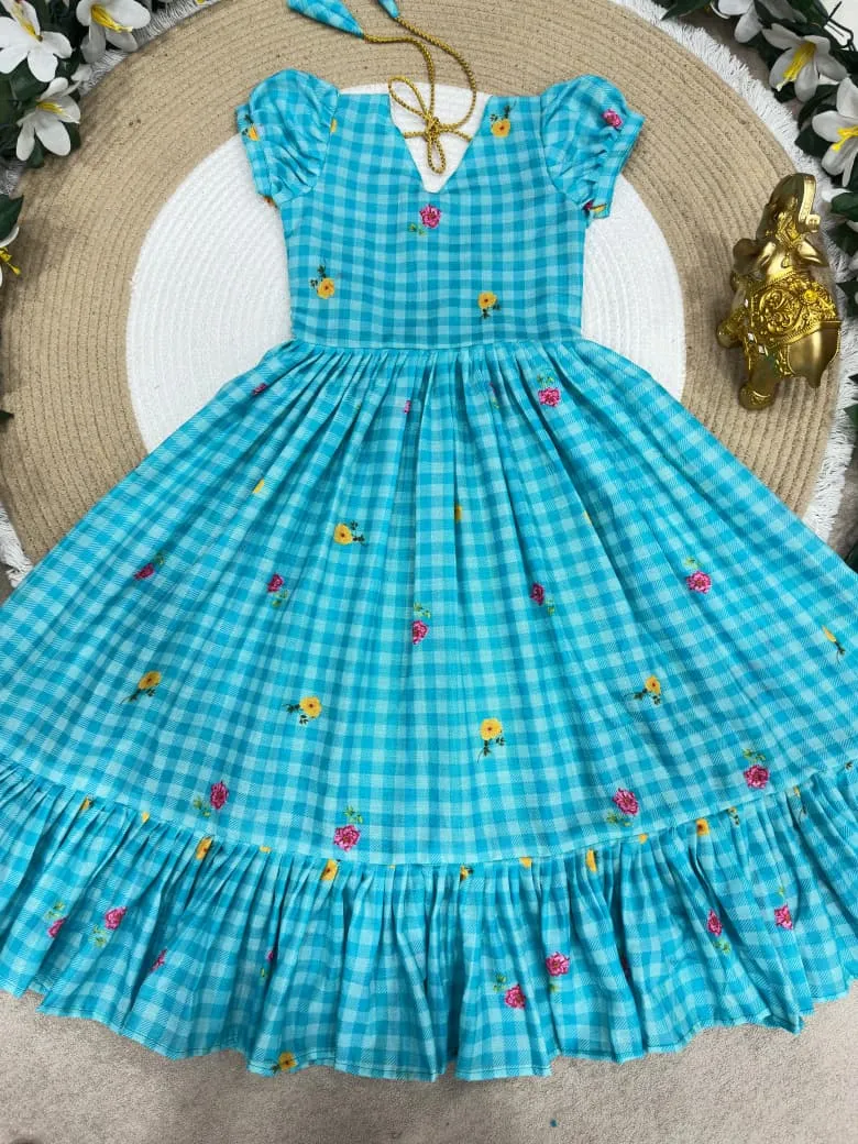 Mother Daughter Combo Midi Frock Designs Blue Color