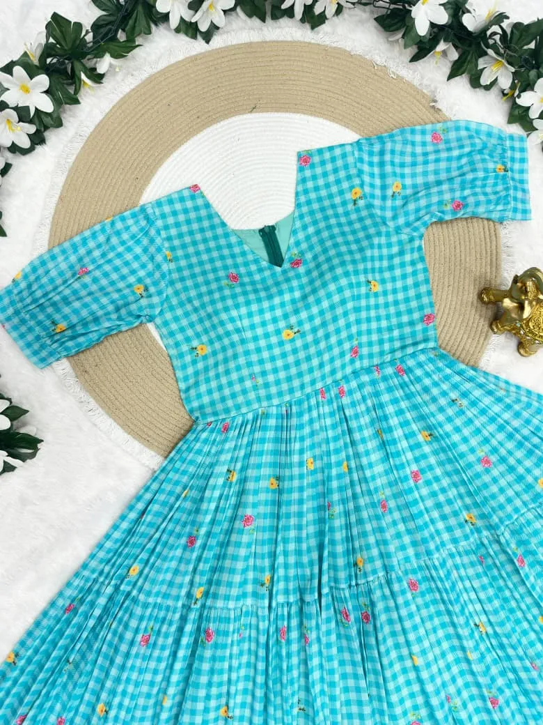 Mother Daughter Combo Midi Frock Designs Blue Color