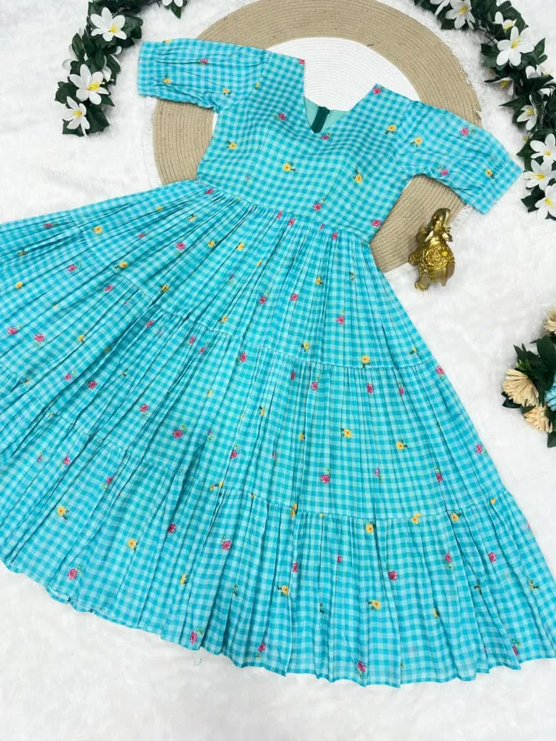 Mother Daughter Combo Midi Frock Designs Blue Color