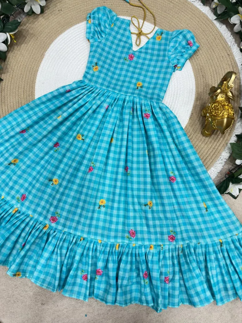 Mother Daughter Combo Midi Frock Designs Blue Color
