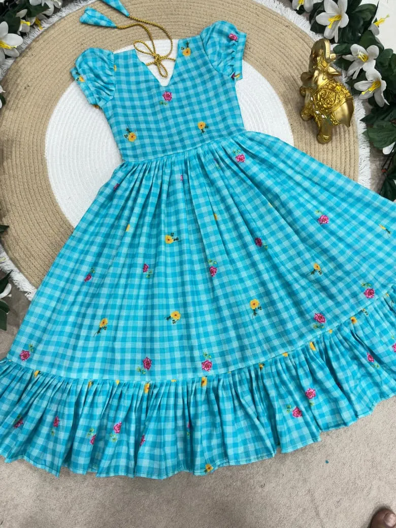 Mother Daughter Combo Midi Frock Designs Blue Color